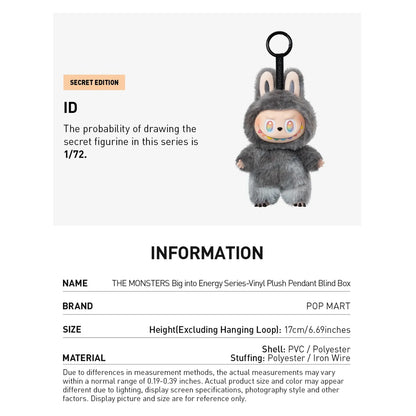 POP MART THE MONSTERS Big Into Energy Secret ID Labubu Vinyl Plush Pendant V3 Collectible Figure Keychain 6.69"